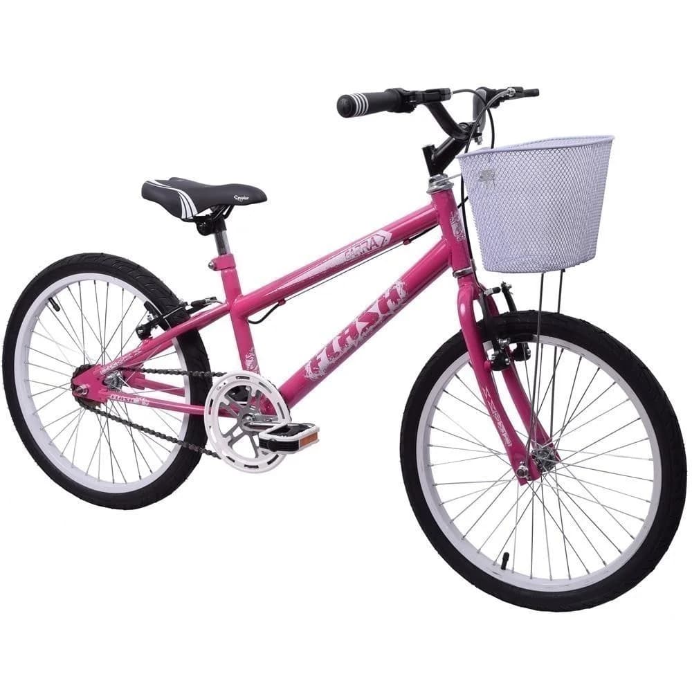 Bicicleta Aro 20 Garra7 Flash MTB Feminina Com Cesta - Rosa e Branco