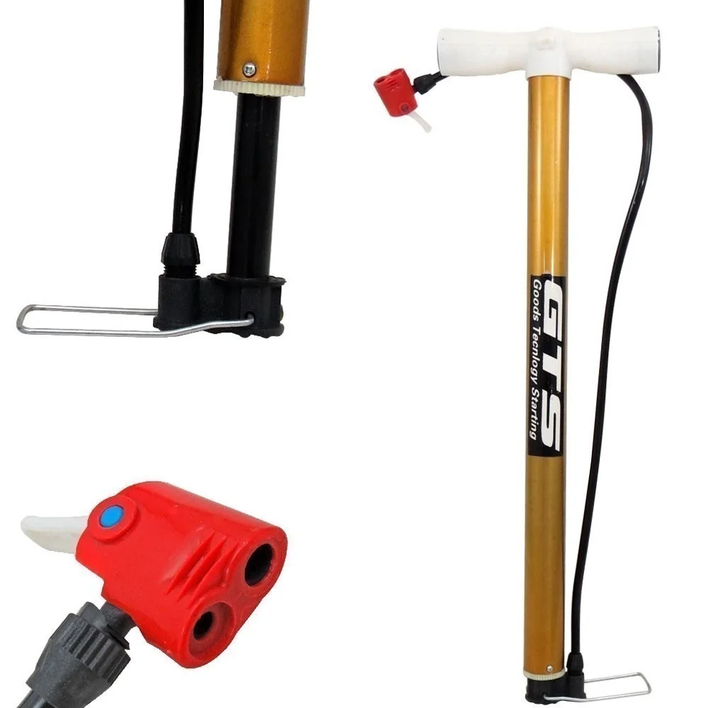 Bomba de Ar Oficina Bicicleta GTS Dourado Bico Duplo