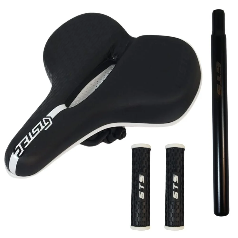 Selim MTB GTS Vazado Largo 8188 Preto e Branco Com Canote 