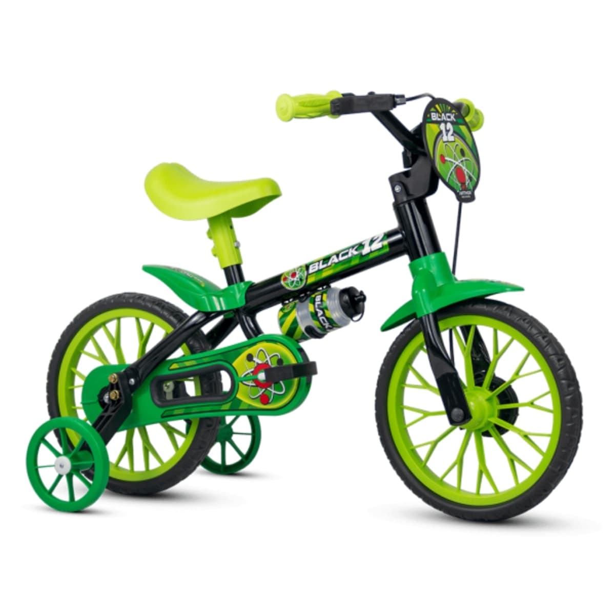 Bicicleta Aro 12 Nathor Black Preto Verde