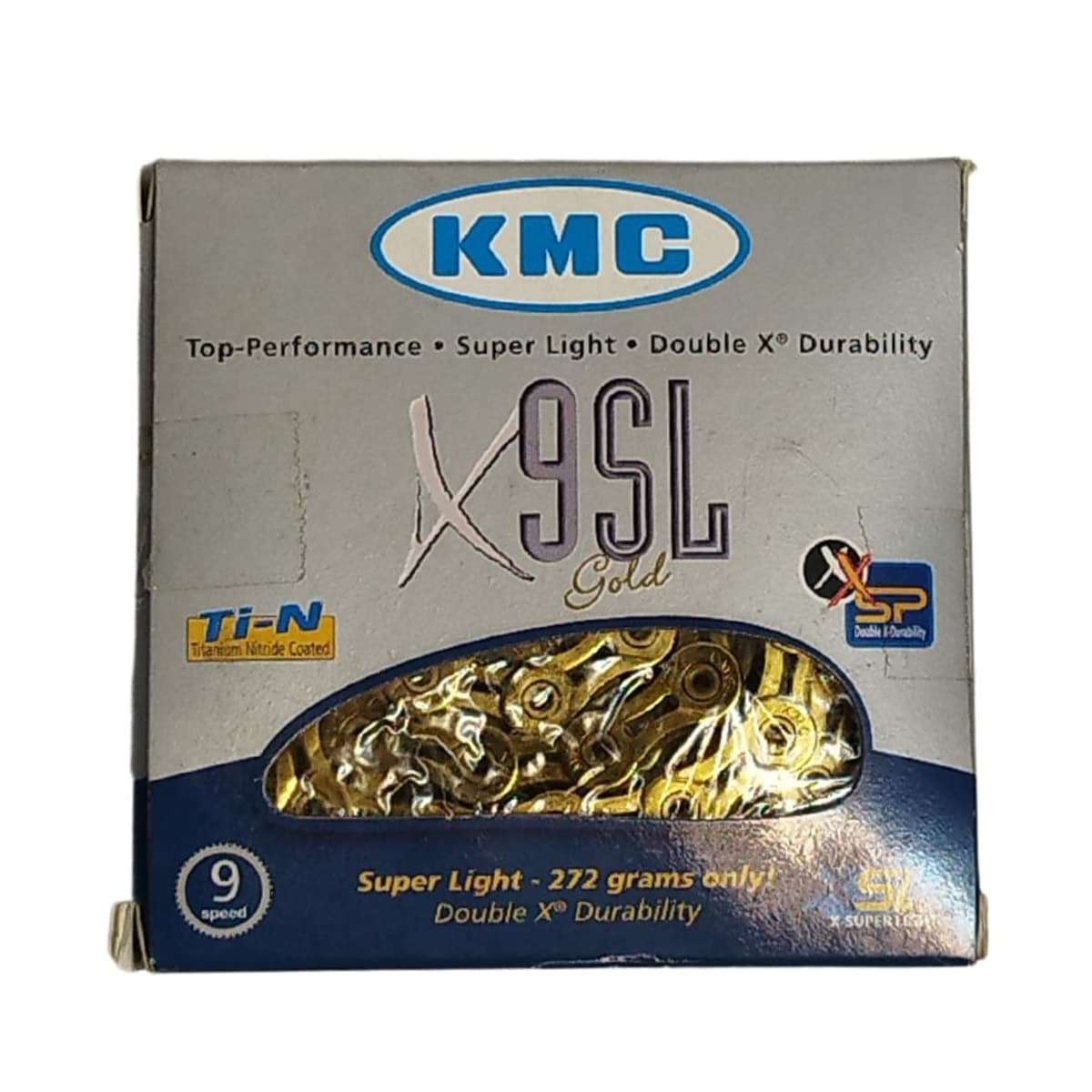 Corrente Fina KMC X9-SL 1/2x11/128 116 Elos Dourado Index 9V Vazada
