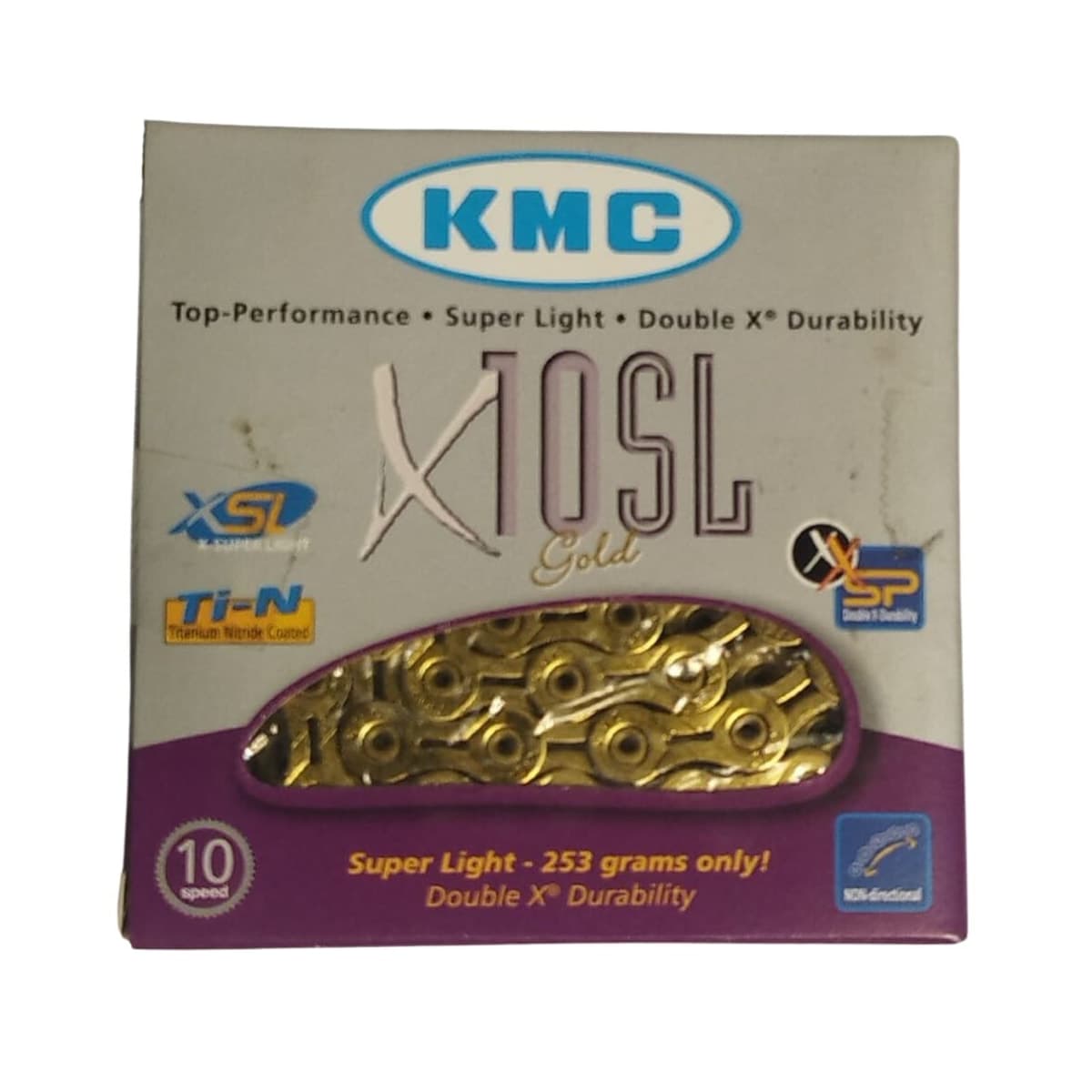 Corrente Fina KMC X10-SL 1/2x11/128 116 Elos Dourado Index 10V Vazada