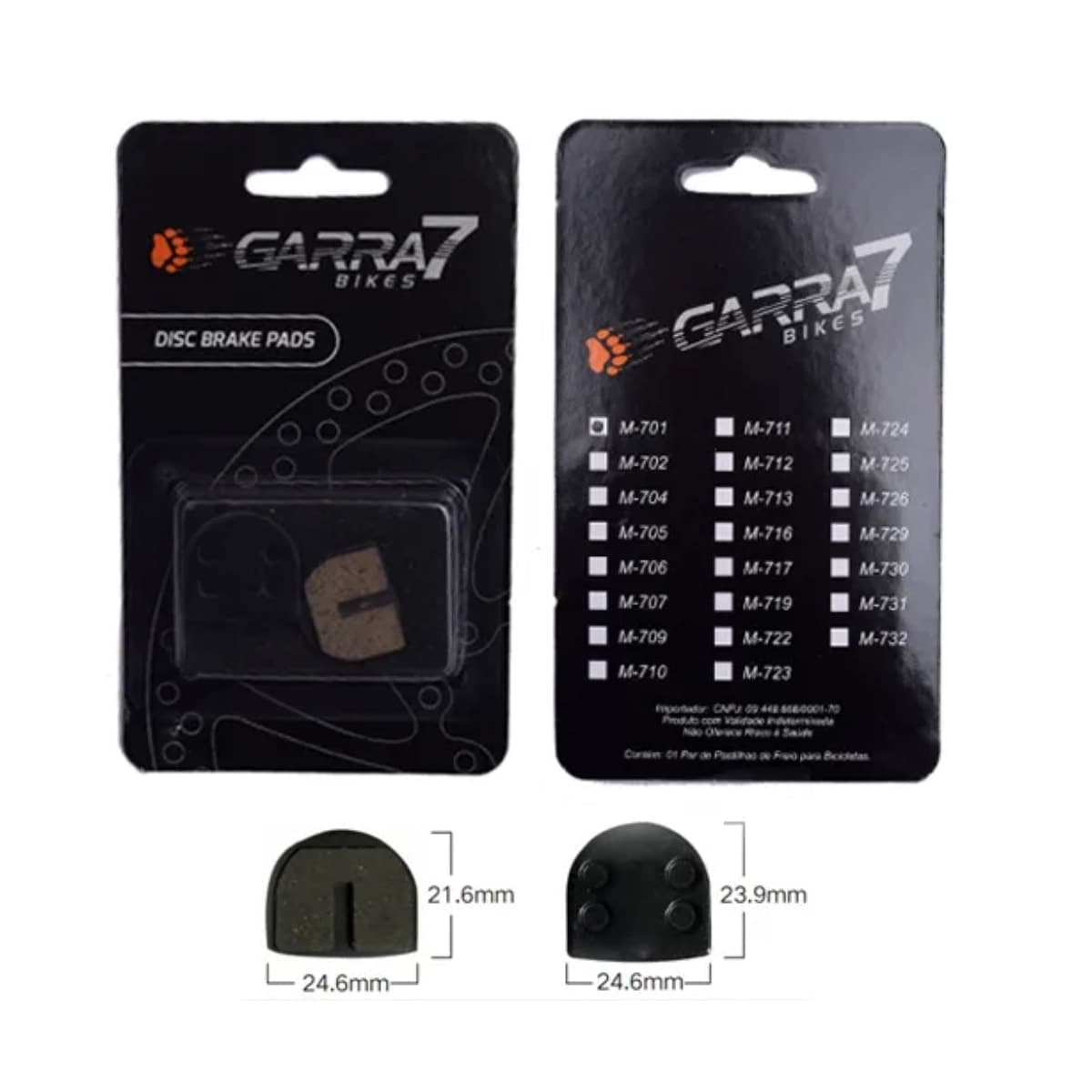 Pastilha Freio de Bicicleta Garra7 M-701 Metálico