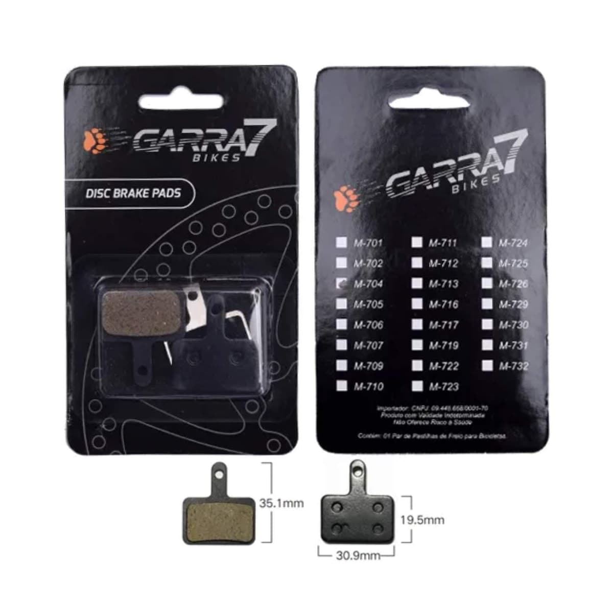 Pastilha Freio de Bicicleta Garra7 M-704 Metálico