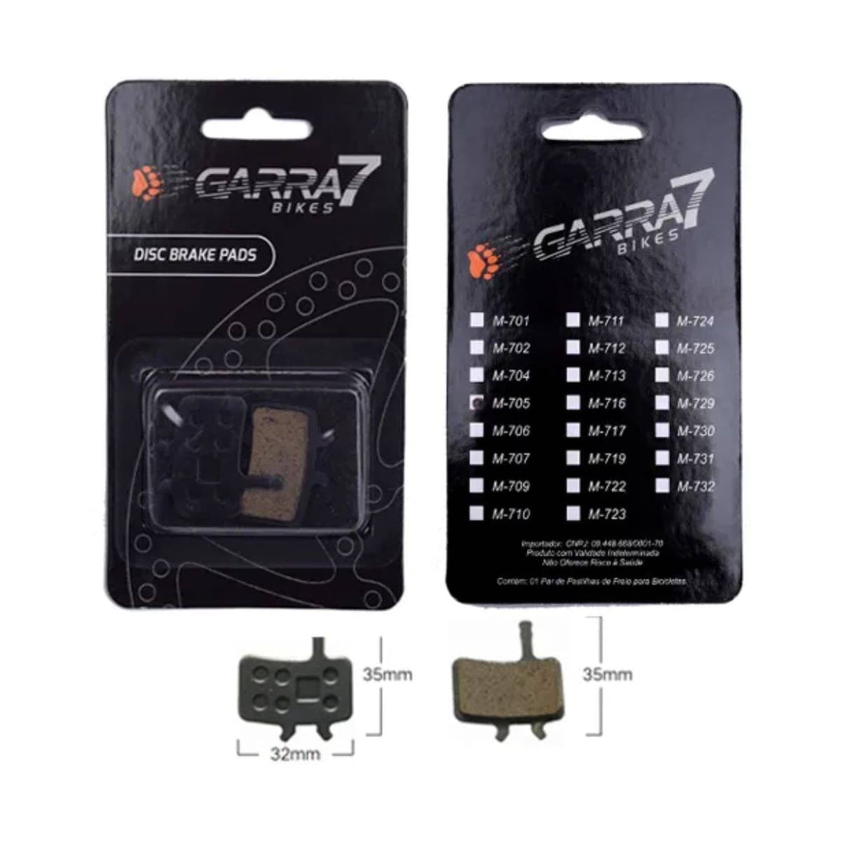 Pastilha Freio de Bicicleta Garra7 M-705 Metálico