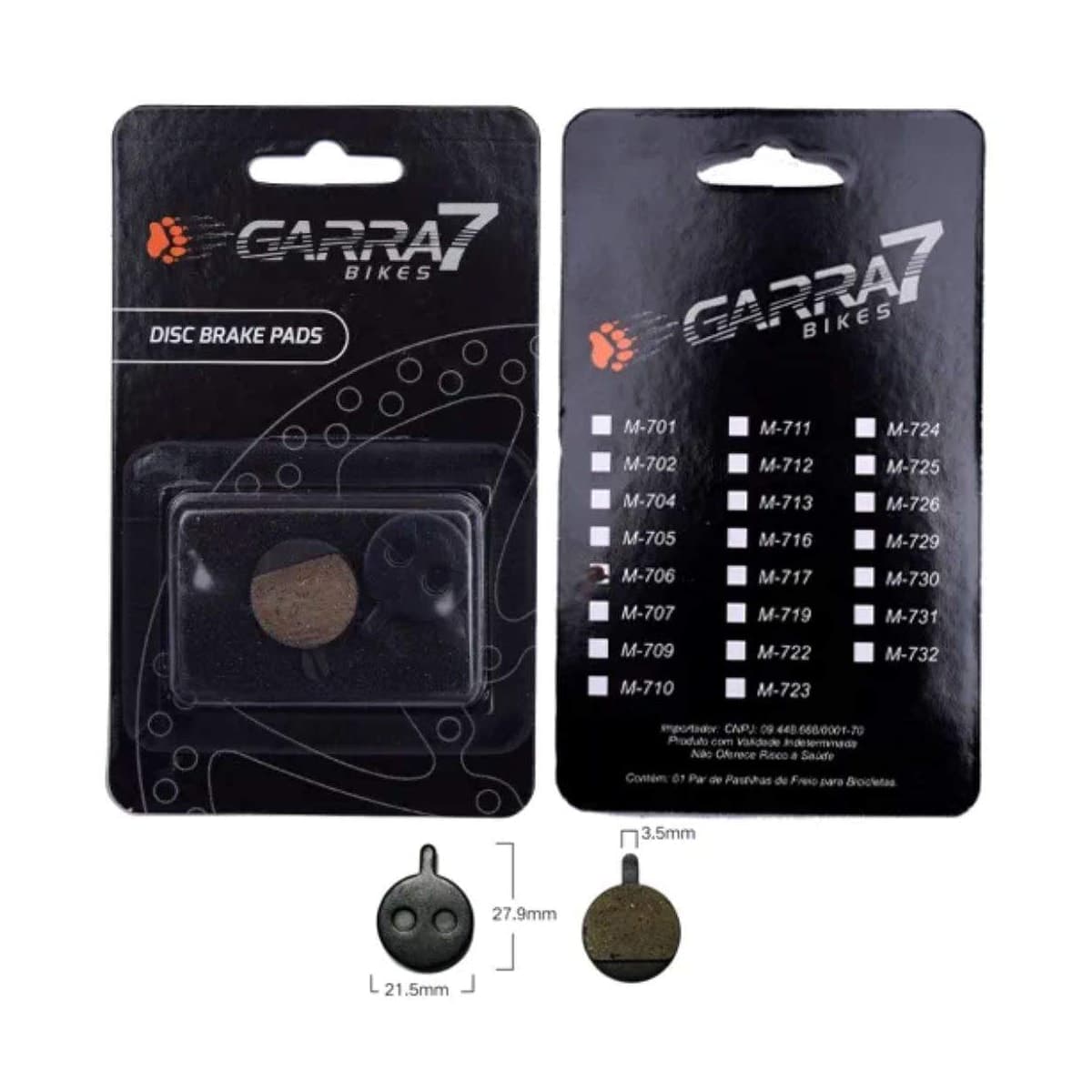 Pastilha Freio de Bicicleta Garra7 M-706 Metálico