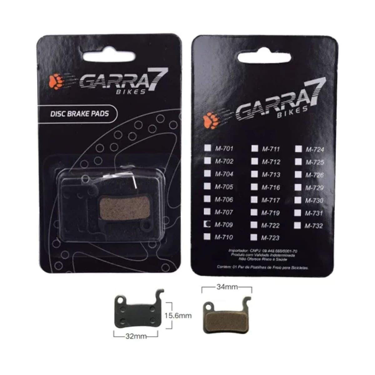 Pastilha Freio de Bicicleta Garra7 M-709 Metálico