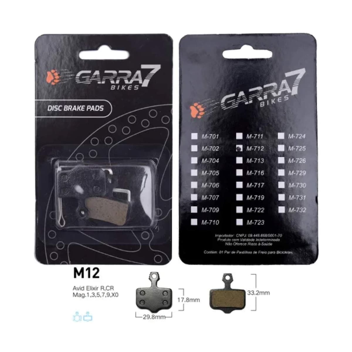 Pastilha Freio de Bicicleta Garra7 M-712 Metálico