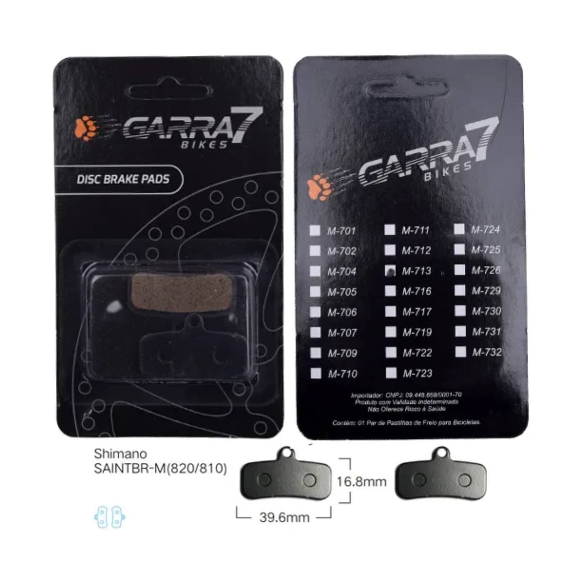 Pastilha Freio de Bicicleta Garra7 M-713 Metálico