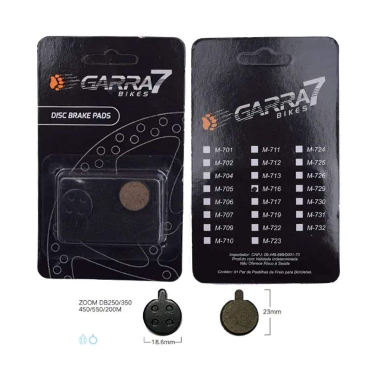Pastilha Freio de Bicicleta Garra7 M-716 Metálico