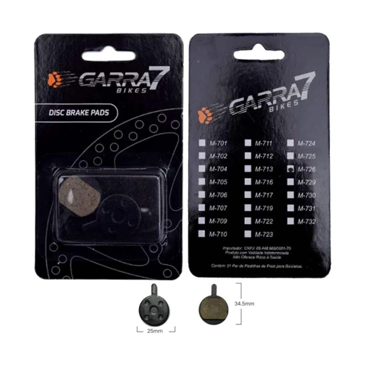 Pastilha Freio de Bicicleta Garra7 M-726 Metálico