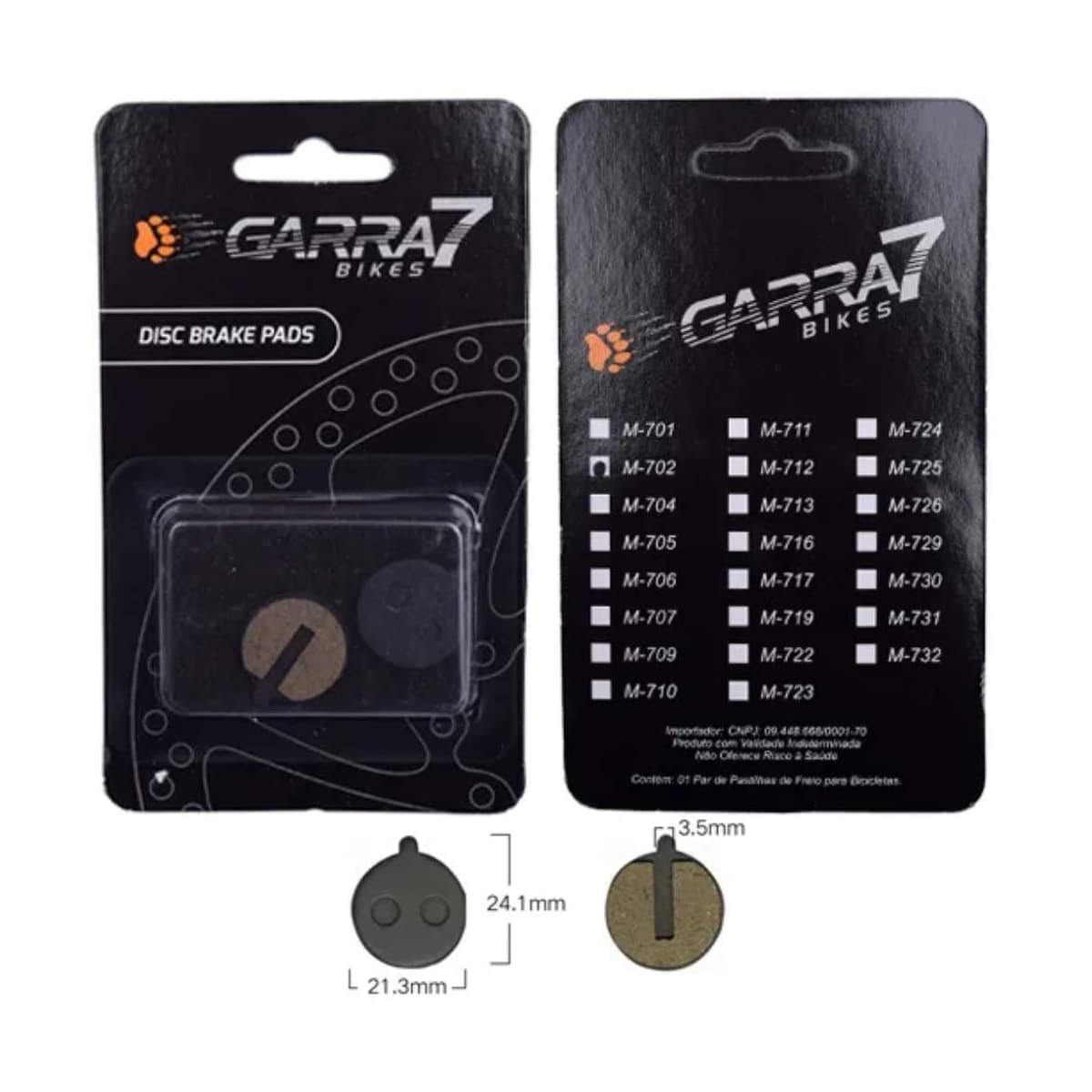 Pastilha Freio da Bicicleta Garra7 M-702 Semi Metálica