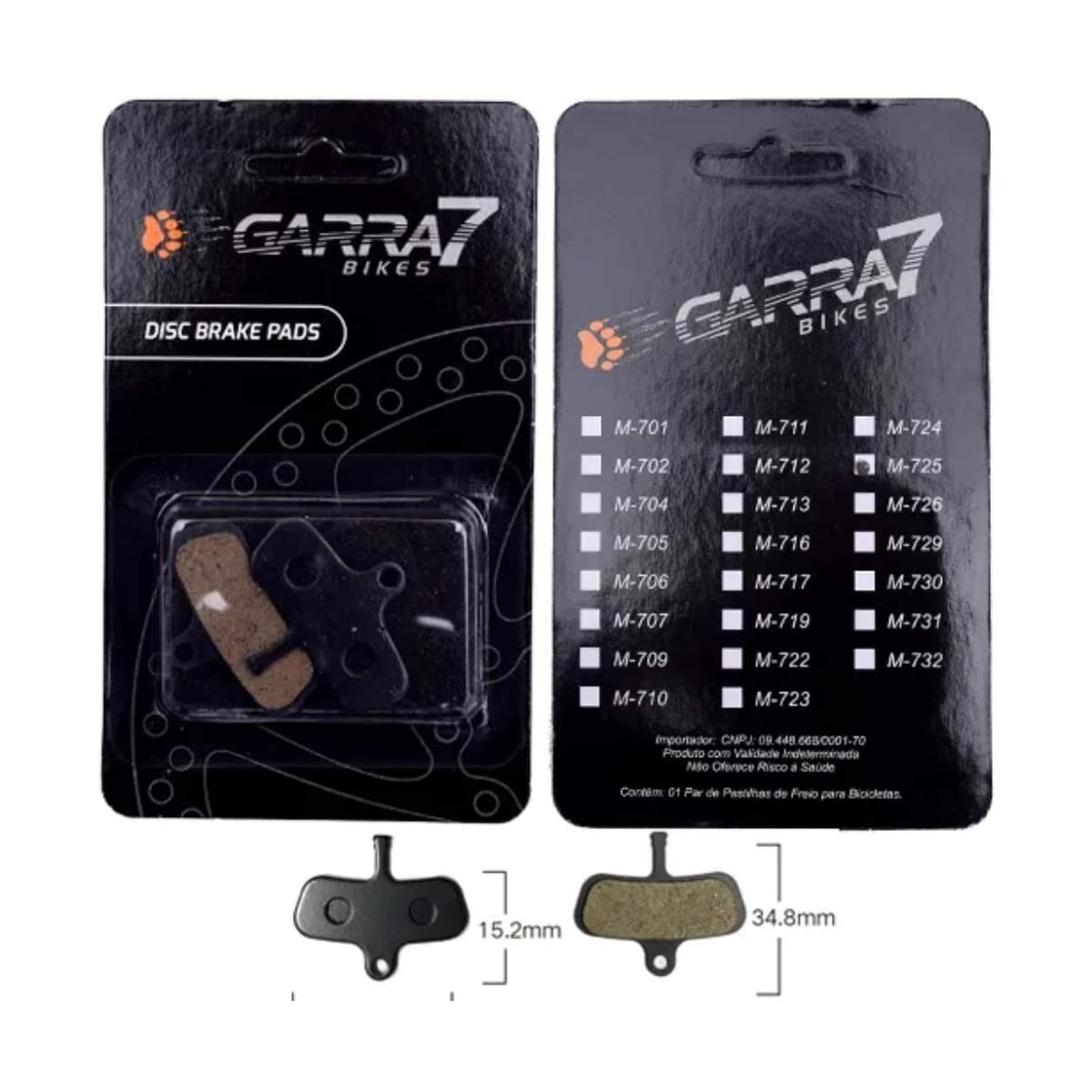 Pastilha Freio de Bicicleta Garra7 M-725 Metálica