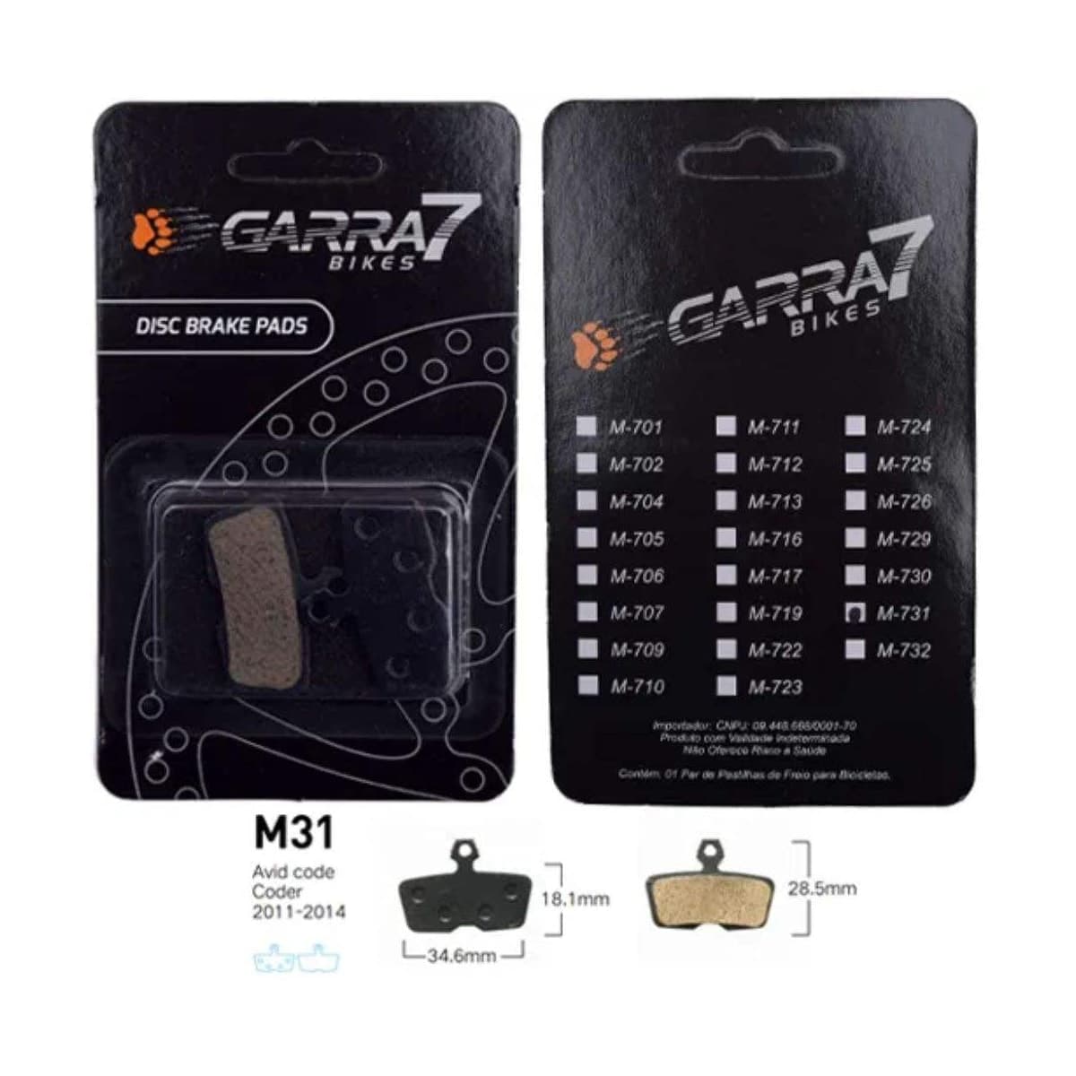 Pastilha Freio de Bicicleta Garra7 M-731 Metálico