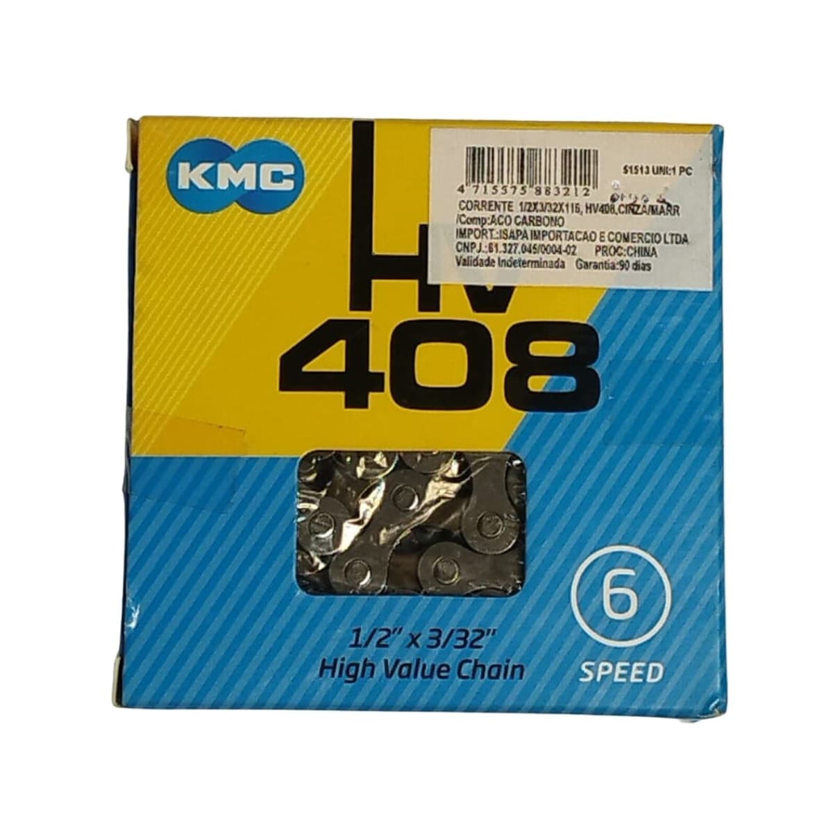 Corrente Fina KMC HV-408 1/2x3,32 116 Elos Preto Comum 6/7V