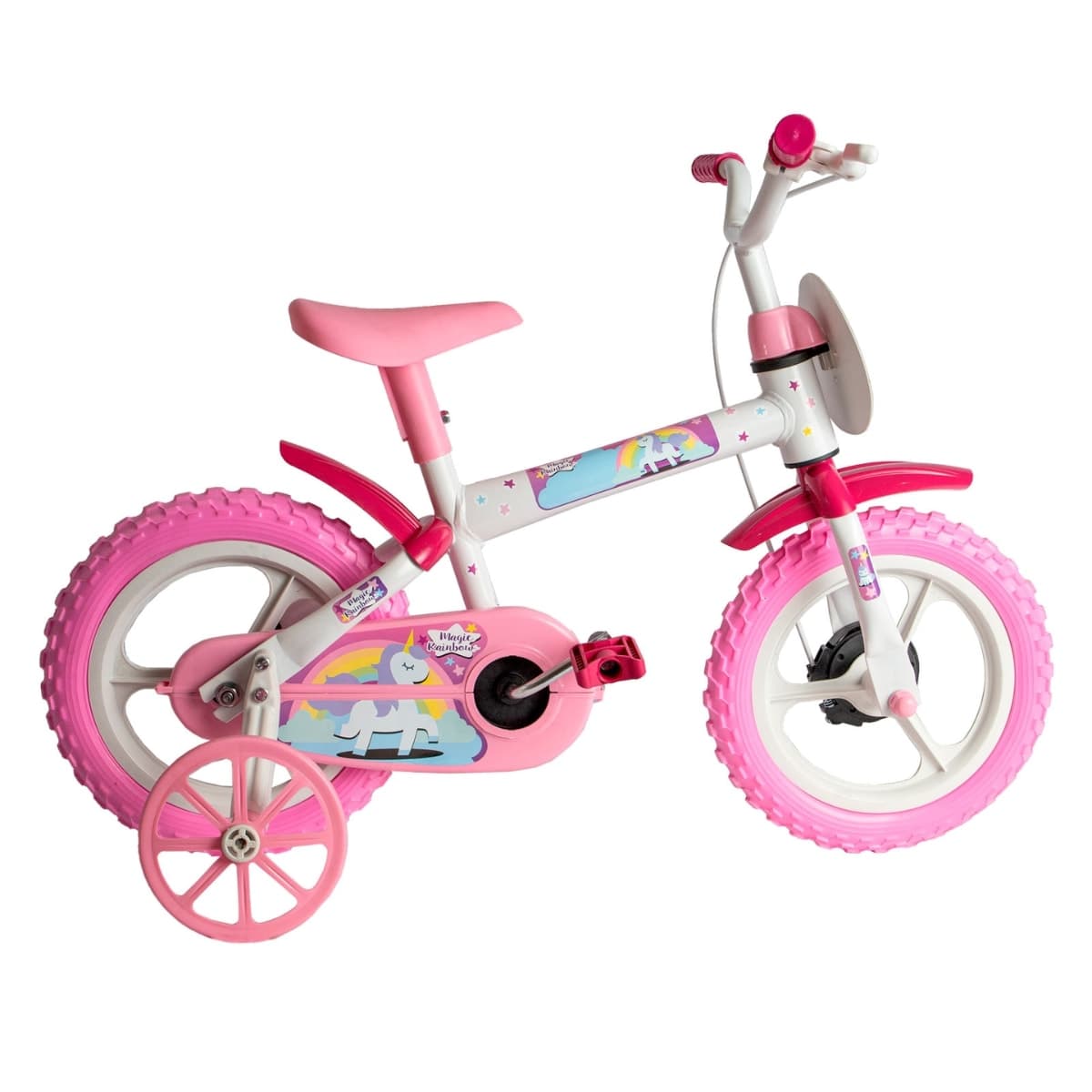 Bicicleta Aro 12 Styll Magic Raimbow Branco Rosa