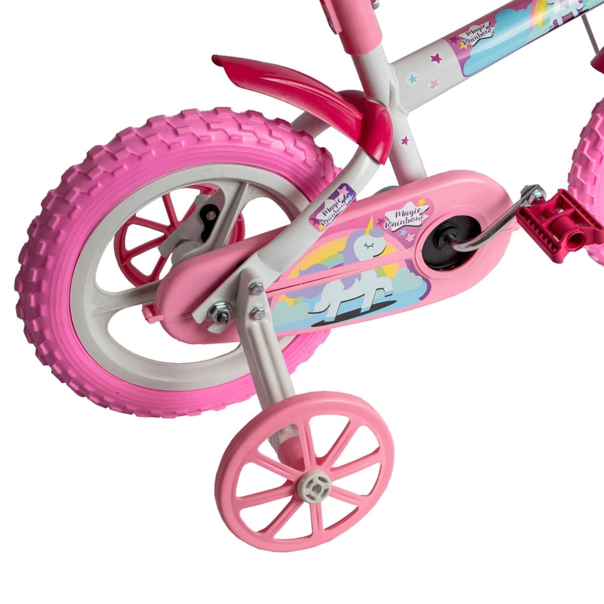 Bicicleta Aro 12 Styll Magic Raimbow Branco Rosa