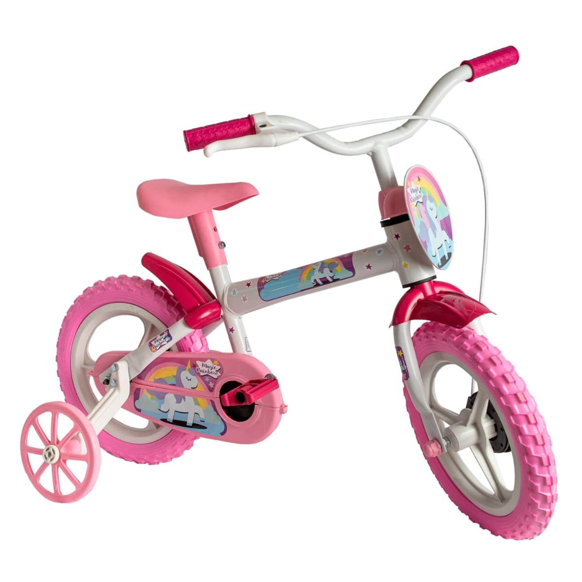 Bicicleta Aro 12 Styll Magic Raimbow Branco Rosa