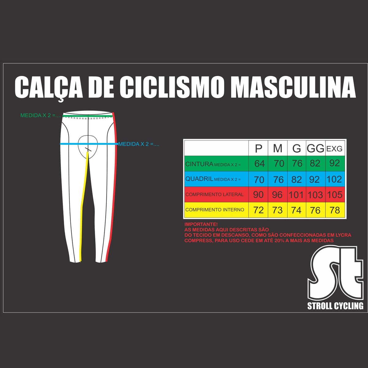Calça Ciclismo Masculina Stroll Preto Bolso e Ziper