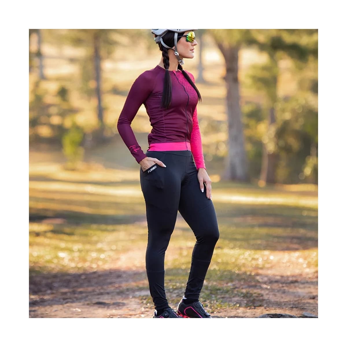 Calça Bretelle Ciclismo Feminino Furbo Hermana HT90 Com Bolso