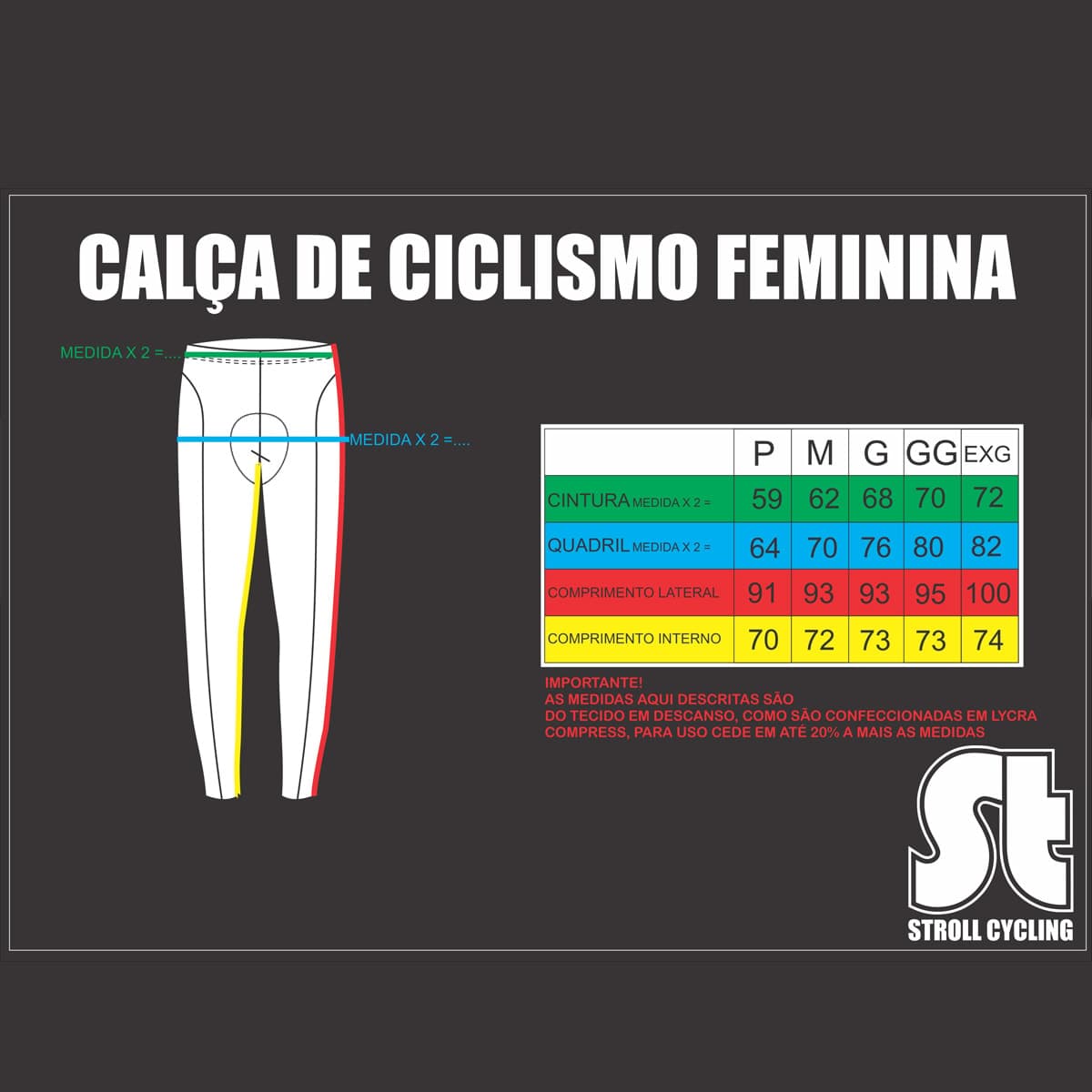 Calça de Ciclismo Feminina Stroll Forro Coolmax Preto