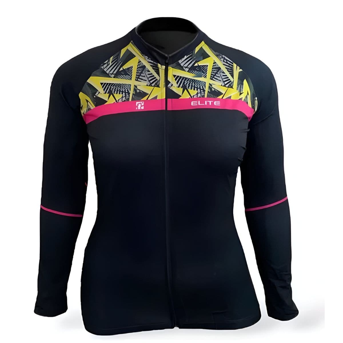 Camiseta Feminina Manga Longa Elite Preto Amarelo Proteção UV