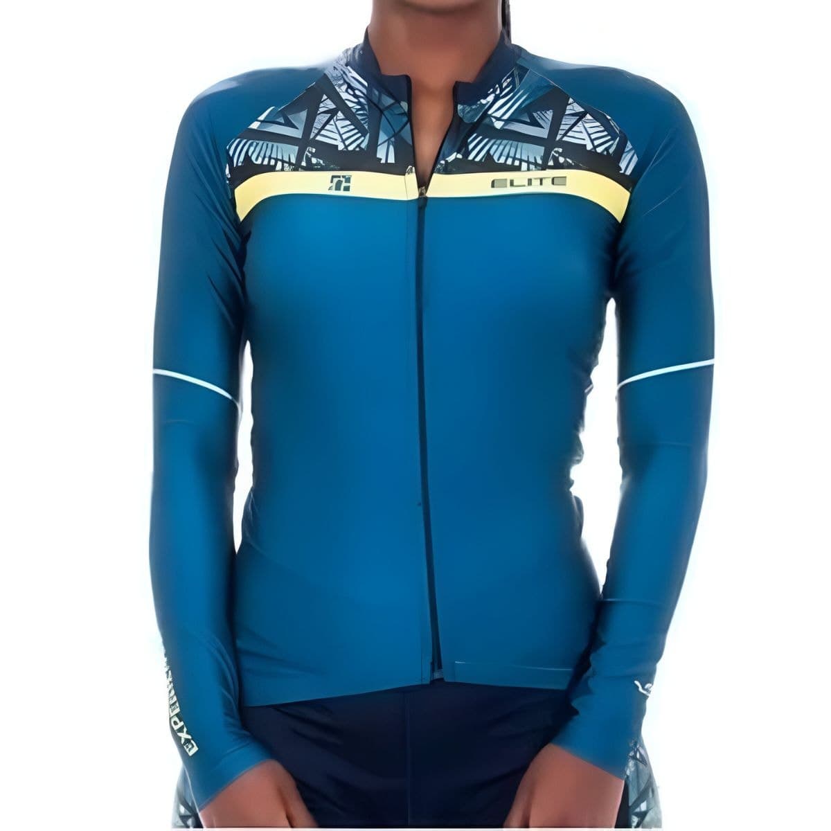 Camiseta Feminina Manga Longa Elite Azul Marinho Amarelo Proteção UV
