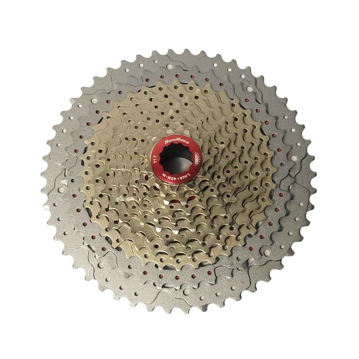 Cassete 11 Velocidades Sunrace MX80 Index Cromado com Aranha Vermelha 11/50D