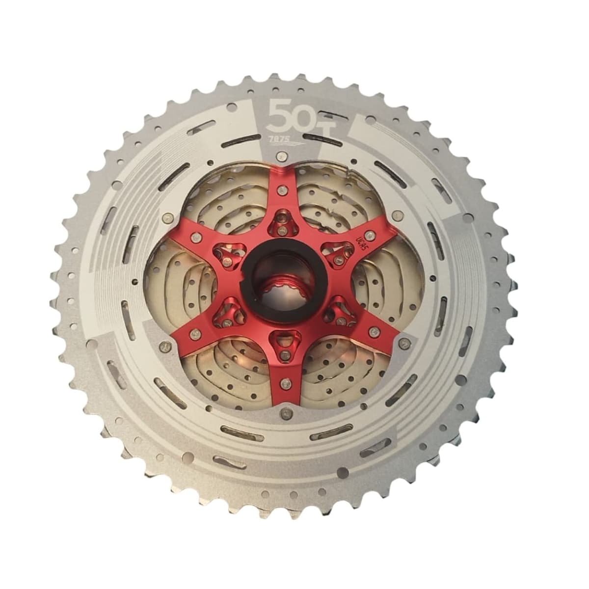 Cassete 11 Velocidades Sunrace MX80 Index Cromado com Aranha Vermelha 11/50D
