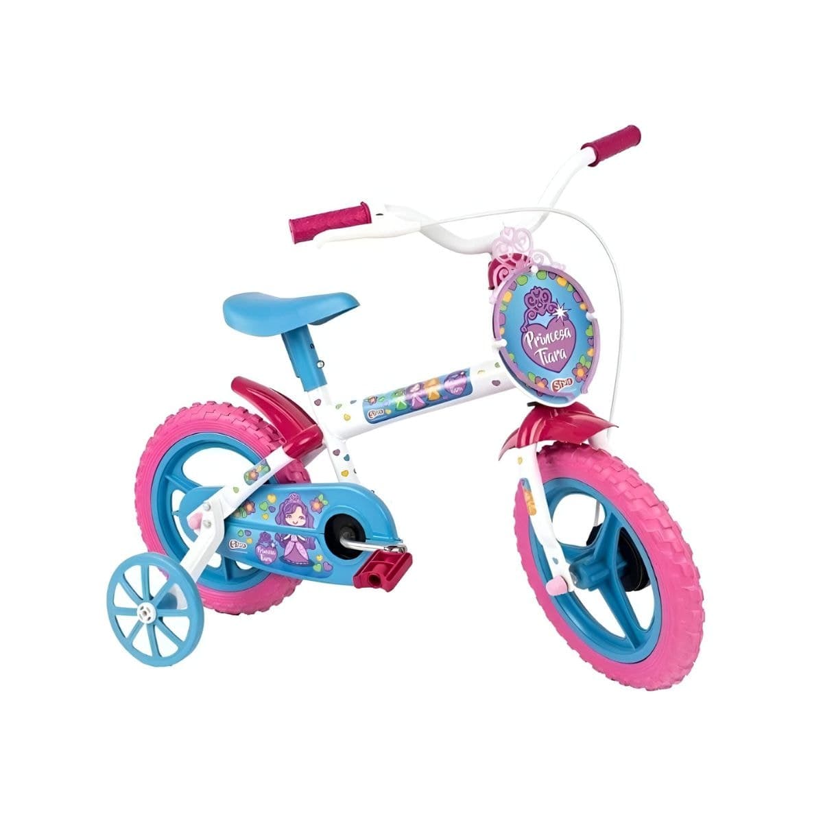 Bicicleta Aro 12 Styll Princesa Tiara Branco, Rosa e Azul