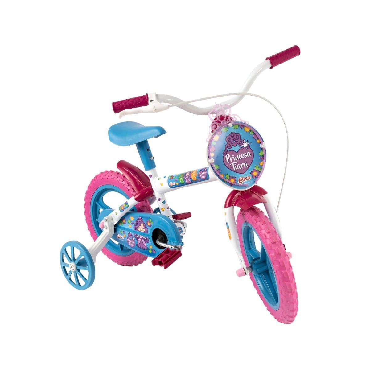 Bicicleta Aro 12 Styll Princesa Tiara Branco, Rosa e Azul