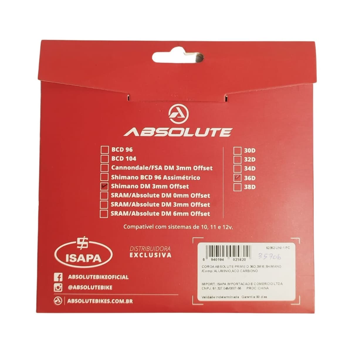 Coroa Single Absolute Prime 36 Dentes Alumínio