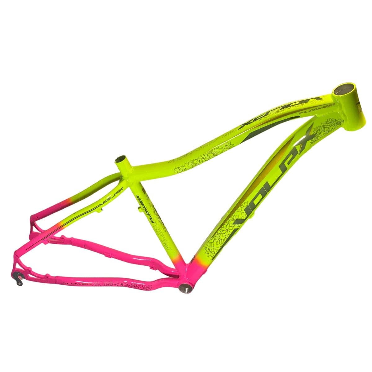 Quadro de Bicicleta Aro 29 MTB Volpx Flower Amarelo Neon e Rosa
