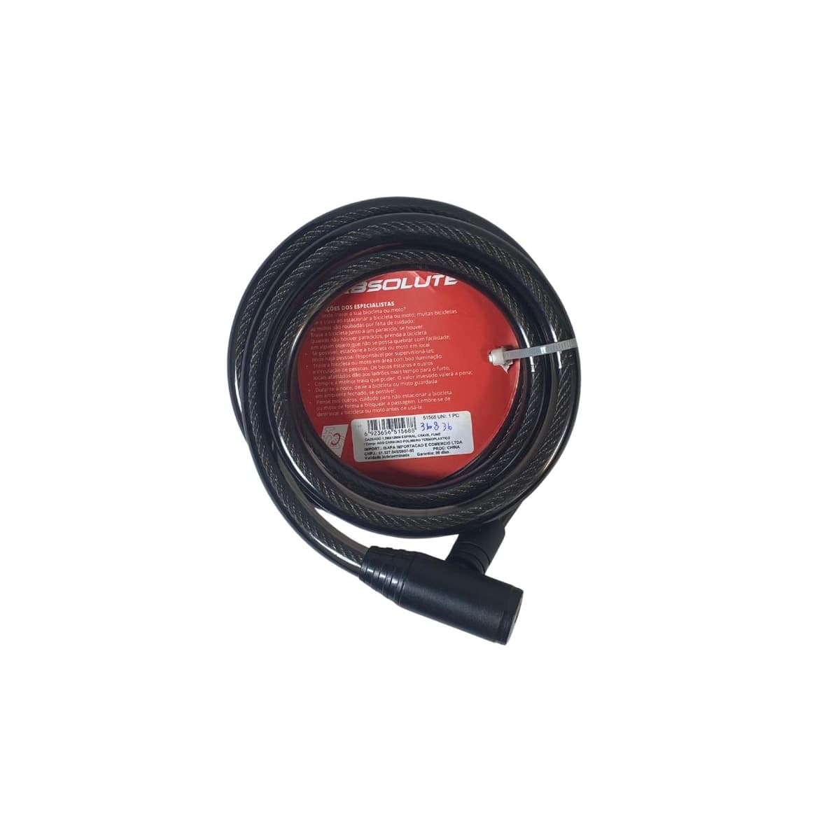 Cadeado de Bicicleta Espiral Absolute Com Chave 12mm X 1,5M