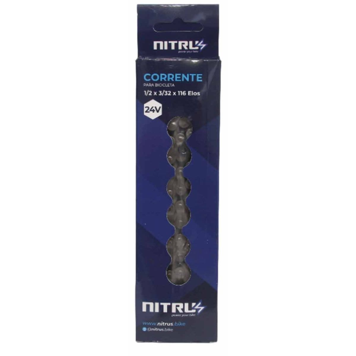 Corrente Fina Nitrus 116 Elos Preto Cromado Index 24 Velocidades