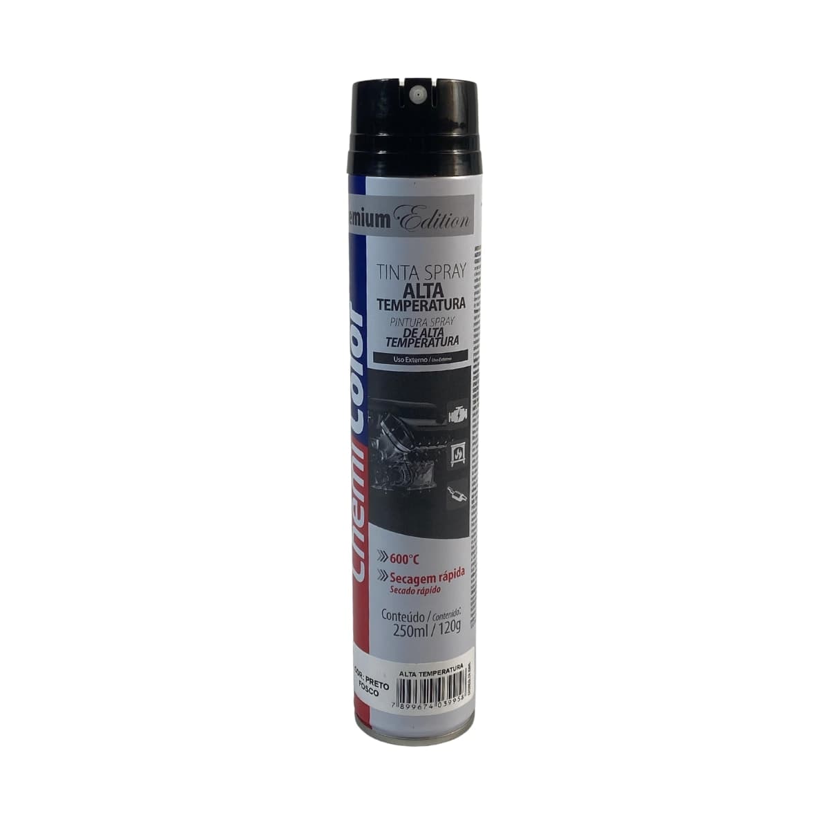 Tinta Spray Cheimicolor Alta Temperatura Preto Fosco 250ML