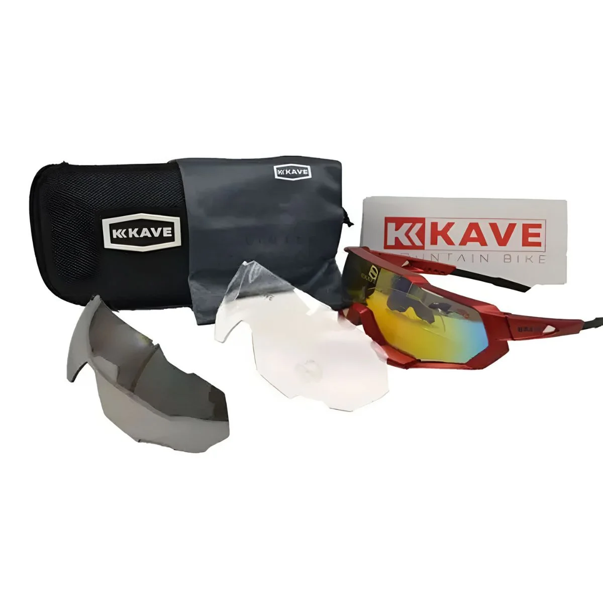 Óculos Ciclismo Kave Revo 3 Lentes Vermelho