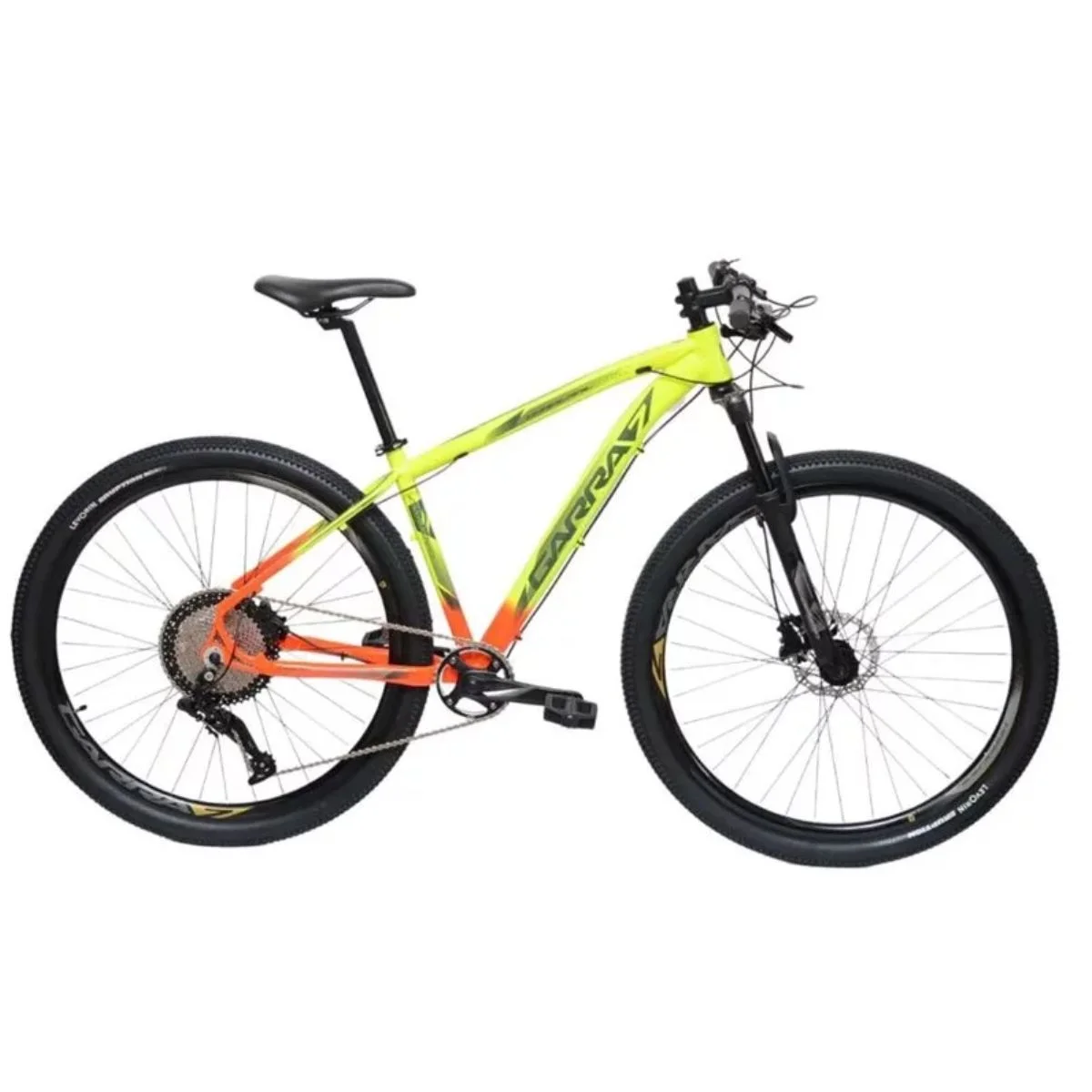 Bicicleta Aro 29 Garra7 Hardtrail 1x11 Velocidades Absolute Suspensão Trava Guidão - Amarelo Neon e Laranja Neon T-17