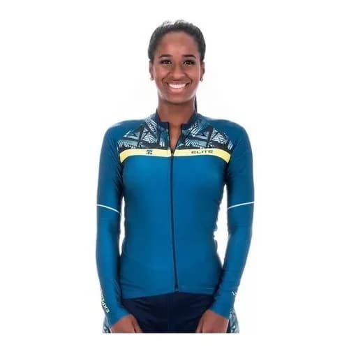 Camiseta Feminina Manga Longa Elite Azul Marinho Amarelo - EG1